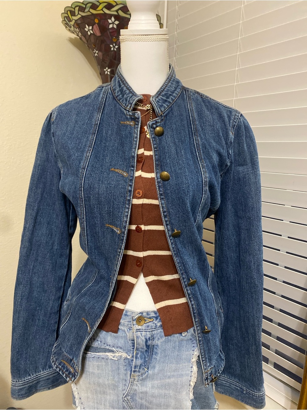 Chaps Striped Hooded Jean Jacket